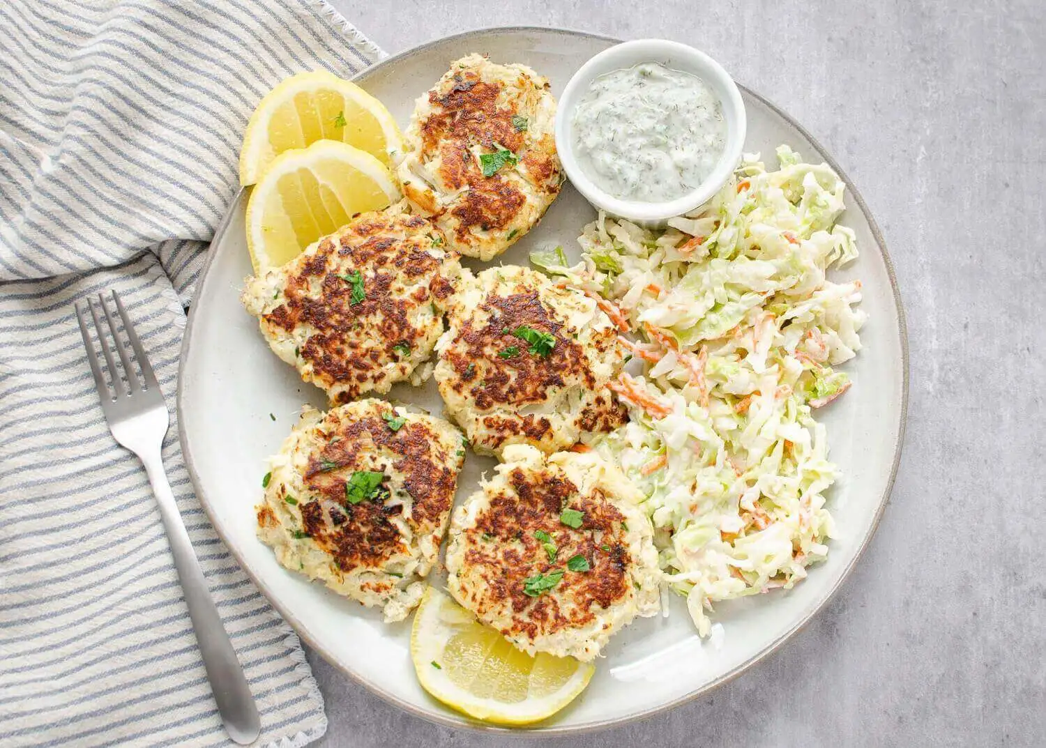 Crab Cakes with Lime Dill Sauce and Coleslaw | U.S. Dairy