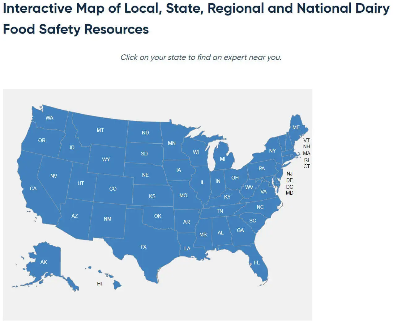 US Interactive map for USDairy Resources