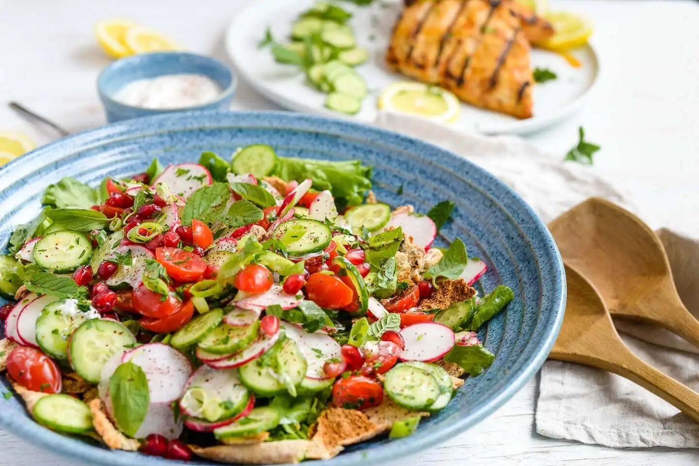 Tandoori Grilled Chicken and Fattoush Salad With Greek Yogurt Dressing Tandoori Grilled Chicken and Fattoush Salad With Greek Yogurt Dressing